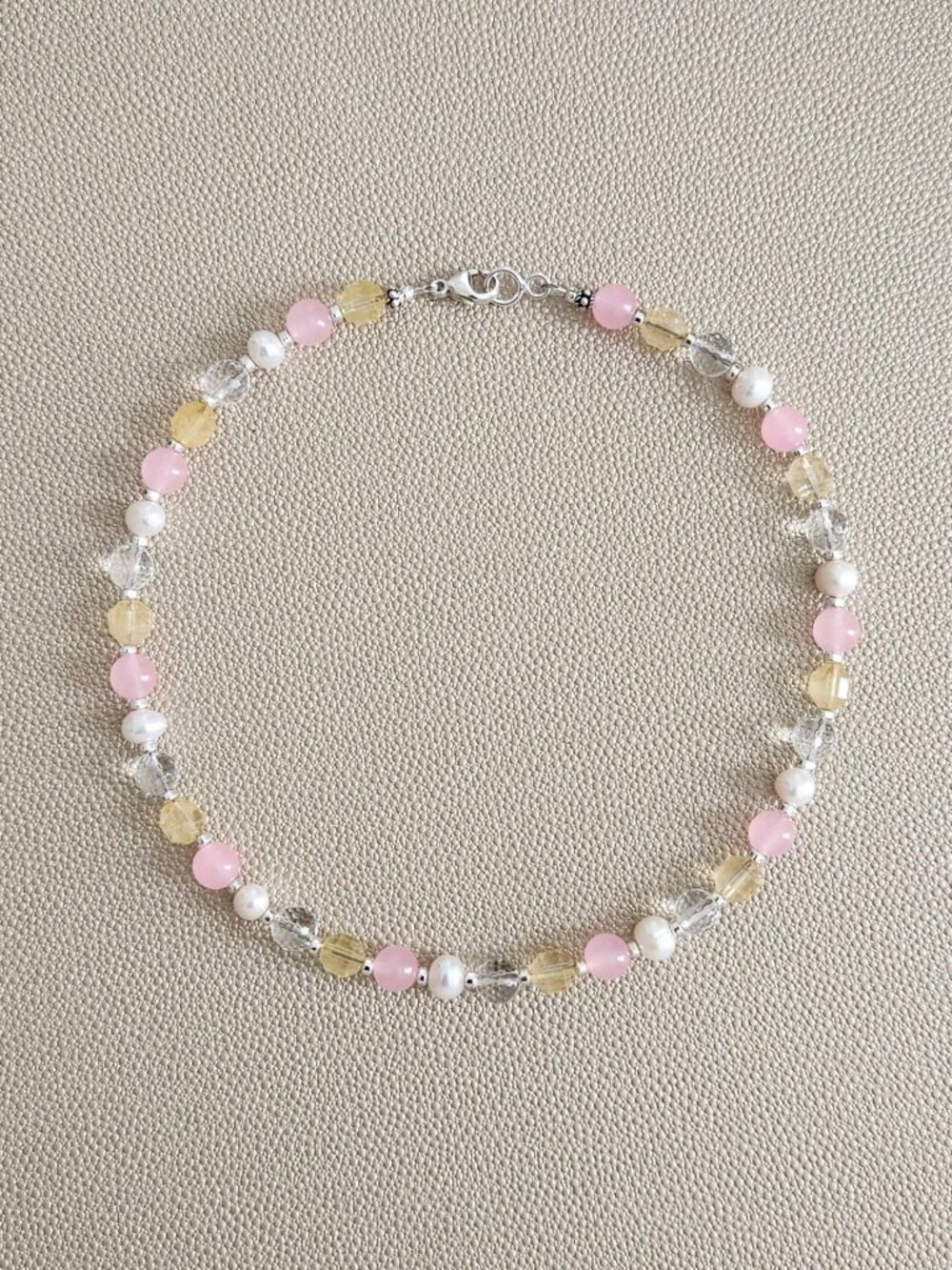 CITRINE PINK JADE MIX GEMSTONE NECKLACE--16"